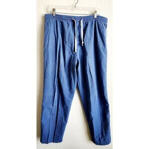 Geoffrey Beene Blue Plaid Pull On Pajama Bottoms Large Pockets Lightweight Soft